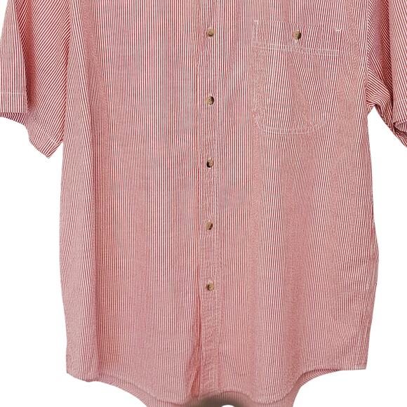 Vtg Eddie Bauer Red/White Stripe Seersucker Short Sleeve Button Down Shirt Sze M - Picture 5 of 8